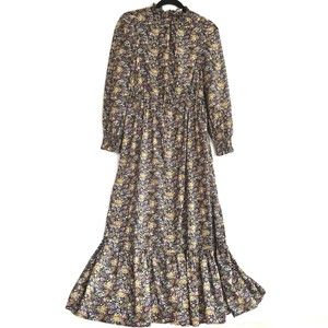 Universal Thread XS Cotton Viscose Smocked Floral Long Sleeve Tiered Maxi Dress